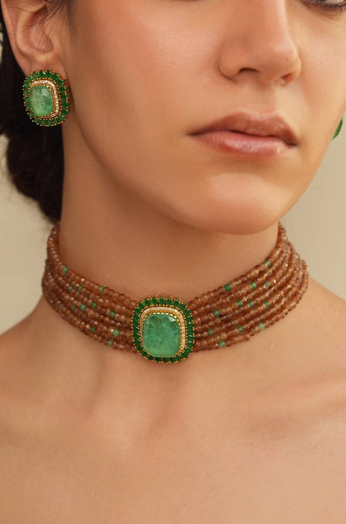 Rust & Green Collar Choker Set : JBRTJSNKS54