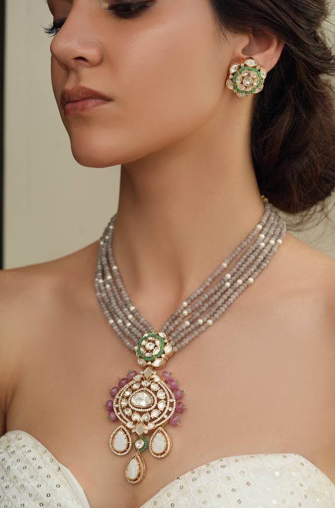 Grey Dusk Polki Necklace Set : JBRTJSNKS60