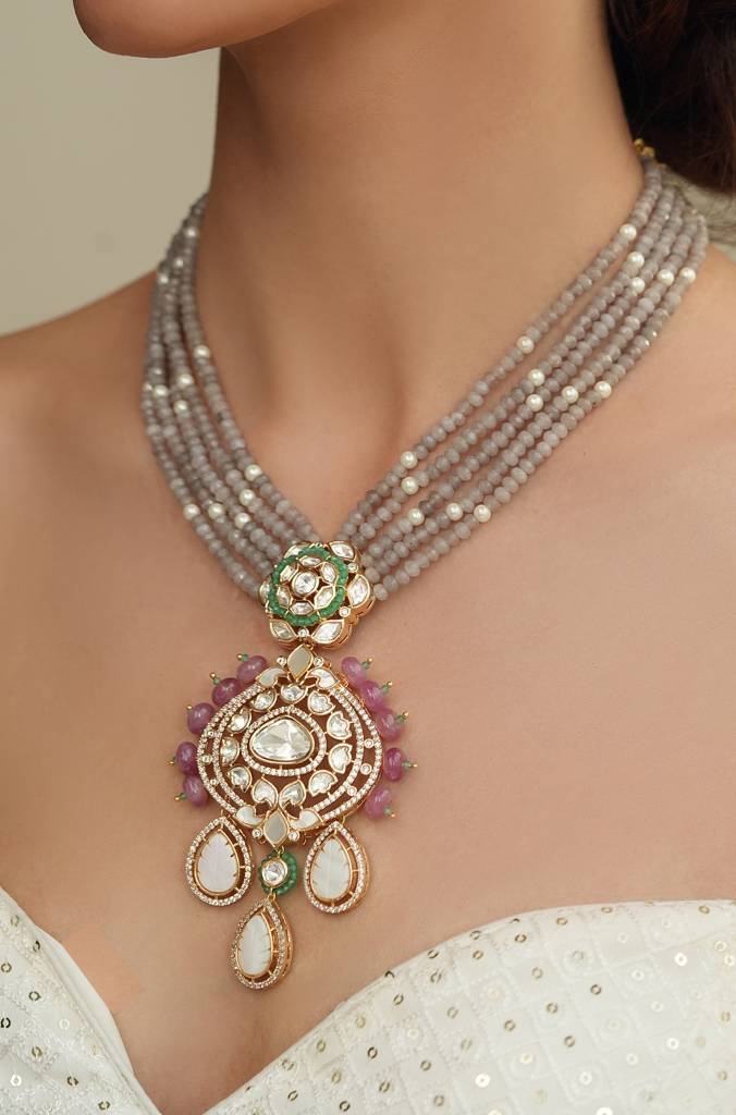 Grey Dusk Polki Necklace Set : JBRTJSNKS60