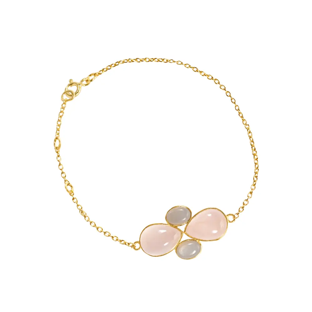 Grey Moonstone & Rose Quartz Bracelet : JCBG-166