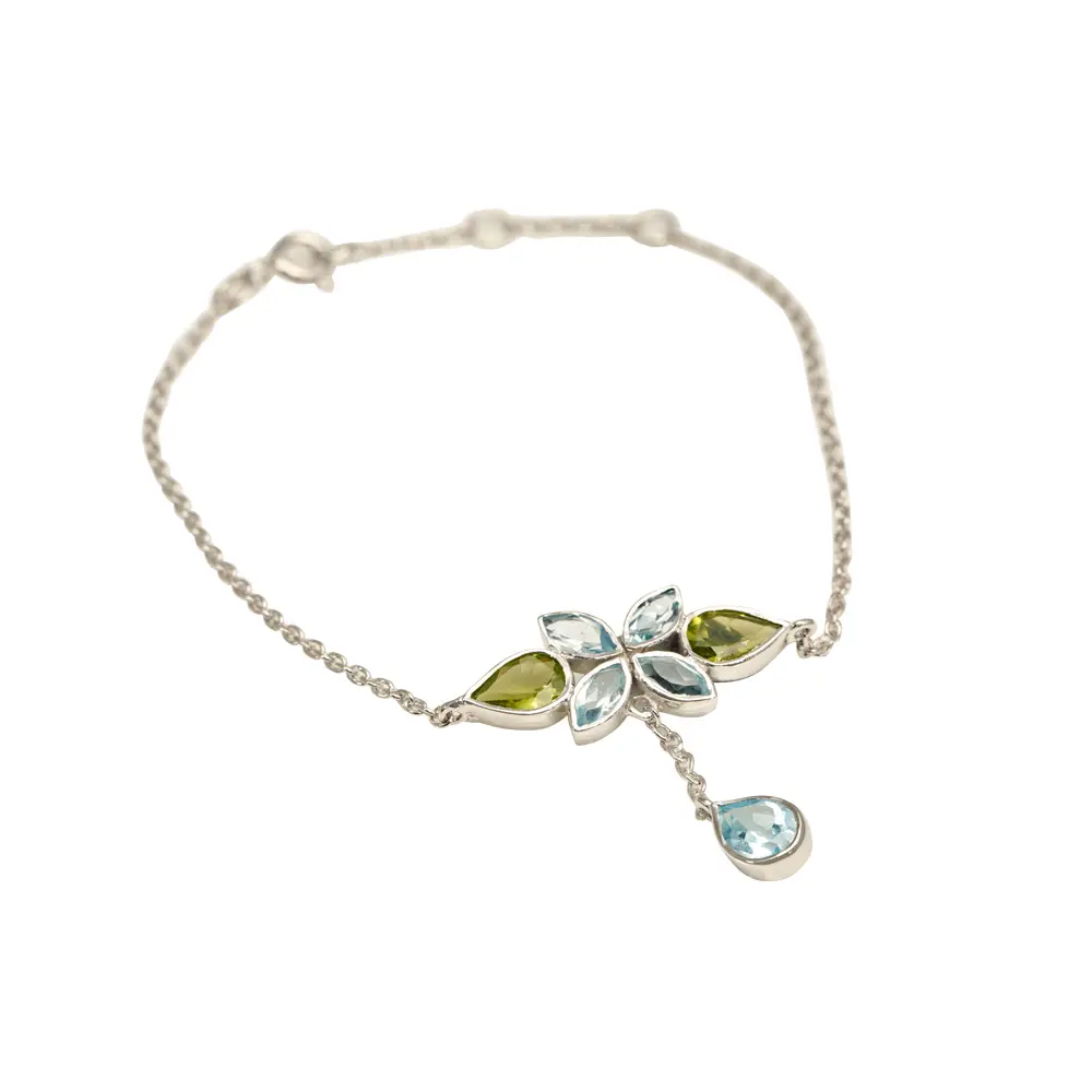 Blue Topaz & Peridot 925 Sterling Silver Bracelet : JCBG-167