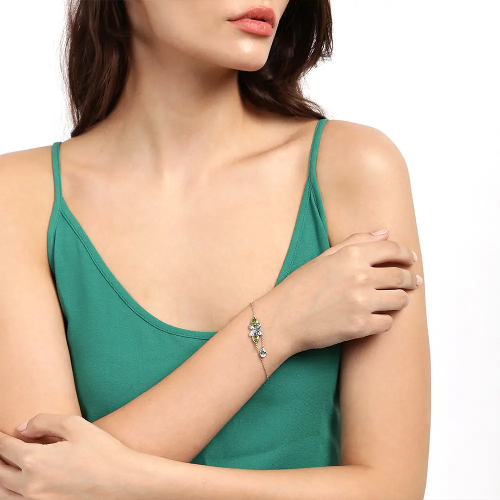 Blue Topaz & Peridot 925 Sterling Silver Bracelet : JCBG-167