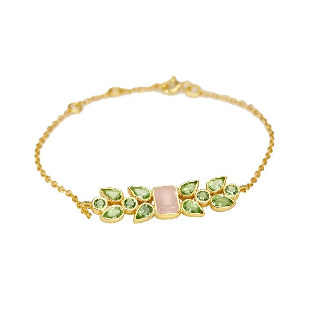 Peridot, Rose Quartz & Green Tourmaline 925 Sterling Silver Bracelet : JCBG-172