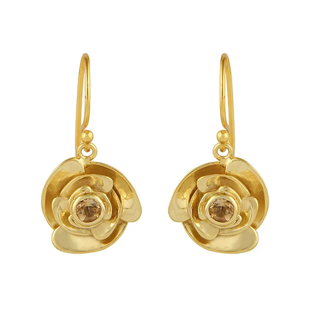 Sterling Silver Flower Shaped Citrine Hook Earring : JCCSERDW-2708