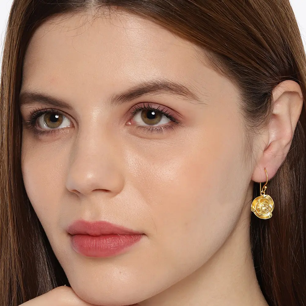 Sterling Silver Flower Shaped Citrine Hook Earring : JCCSERDW-2708