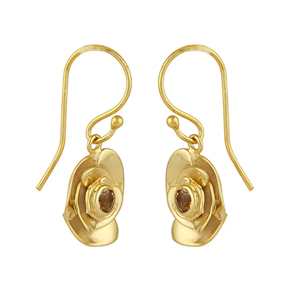 Sterling Silver Flower Shaped Citrine Hook Earring : JCCSERDW-2708