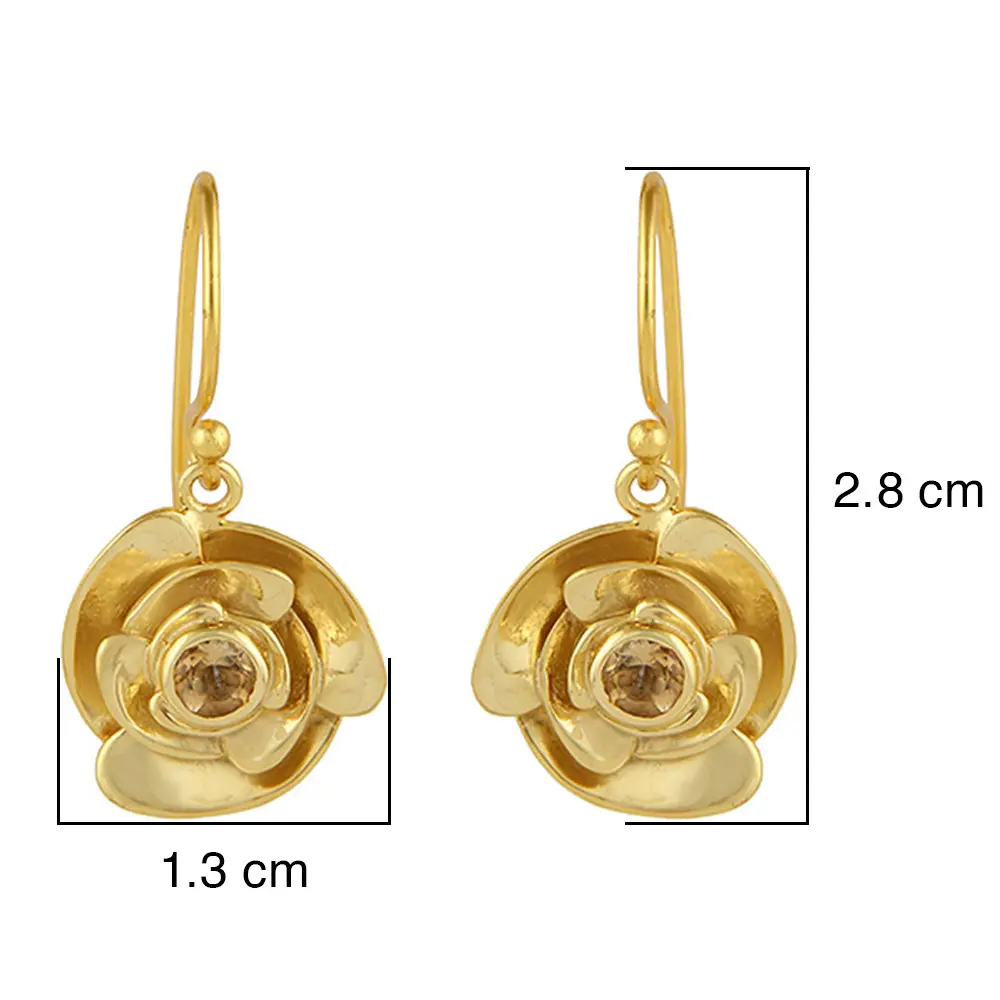 Sterling Silver Flower Shaped Citrine Hook Earring : JCCSERDW-2708
