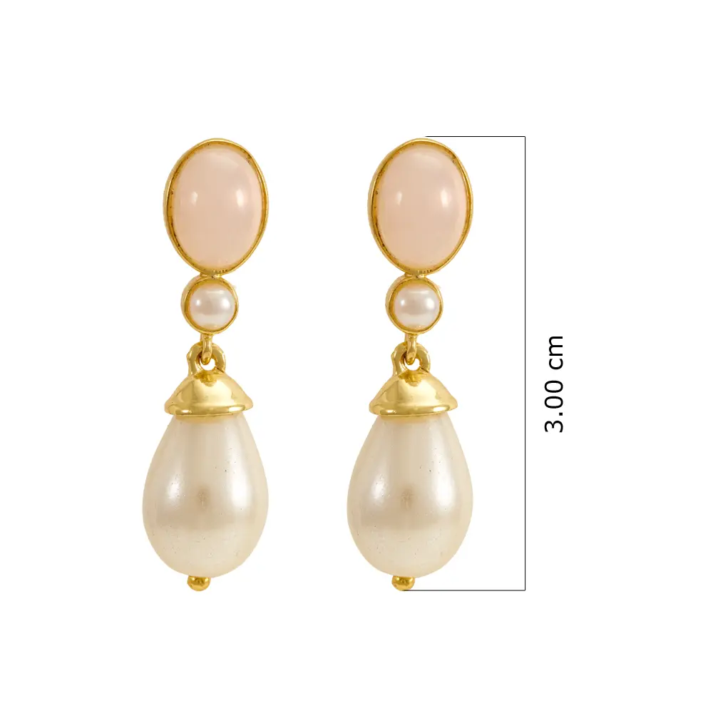 Pink Opal & Pearl 925 Sterling Silver Drop Earrings : JCER-176