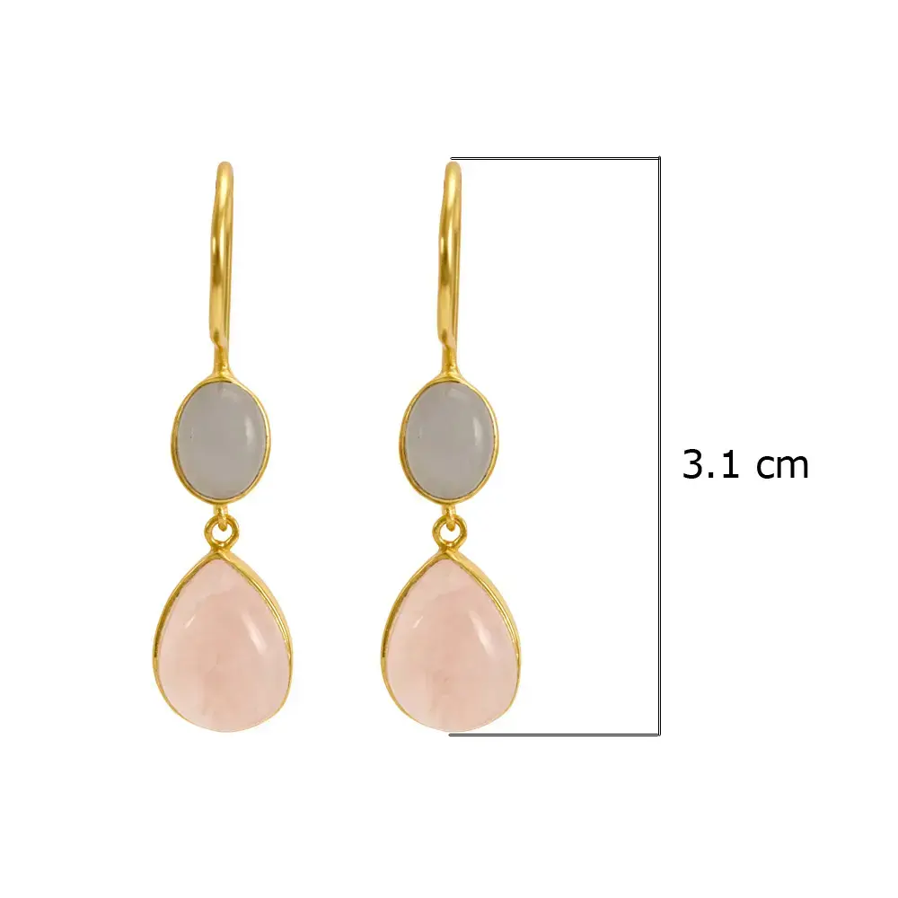 Grey Moonstone & Rose Quartz 925 Sterling Silver Drop Earrings : JCER-177