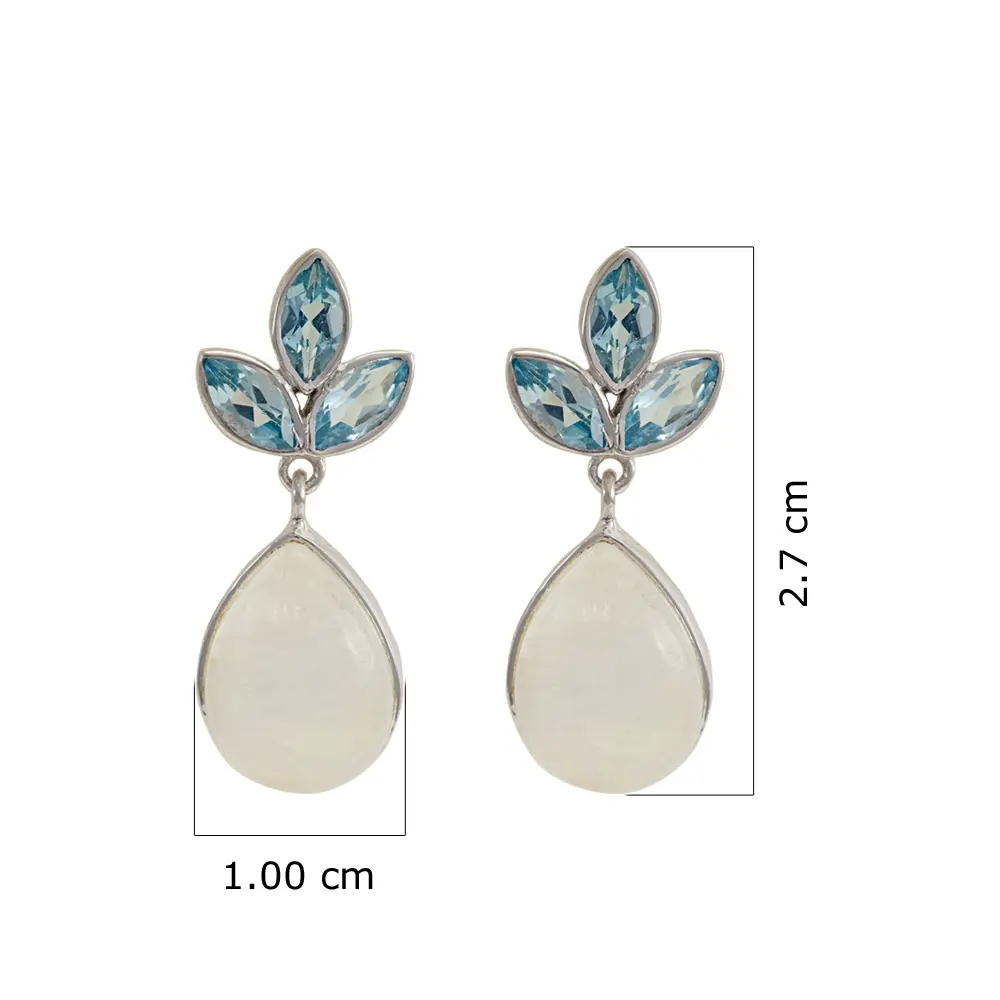 Blue Topaz & Rainbow Moonstone 925 Sterling Silver Drop Earrings : JCER-180