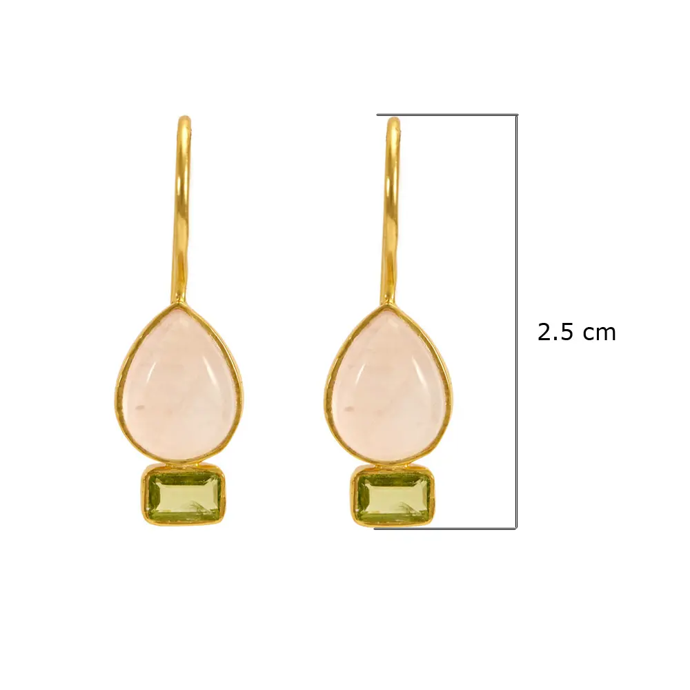 Peridot & Rose Quart Drop 925 Sterling Silver Earrings : JCER-181