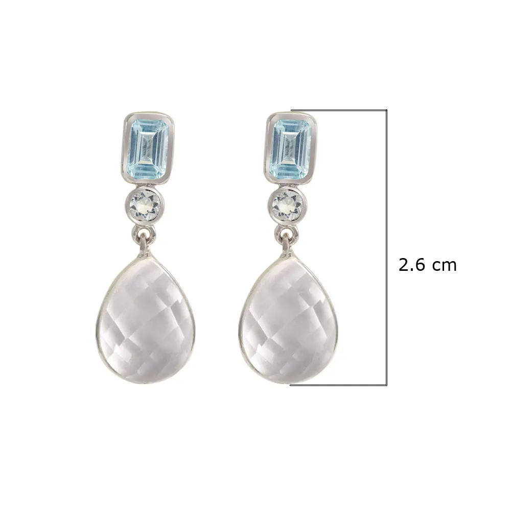 Aquamarine, Blue Topaz & Crystal Quartz 925 Sterling Silver Drop Earrings : JCER-182