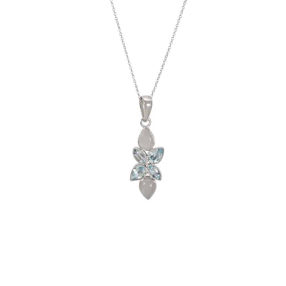Blue Topaz & Grey Moonstone 925 Sterling Silver Pendant With Chain : JCPE-185