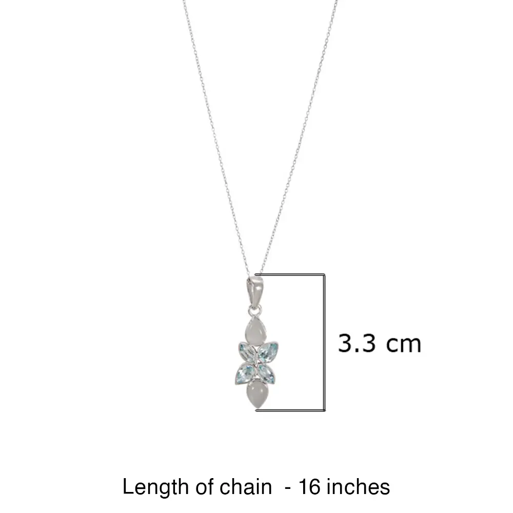 Blue Topaz & Grey Moonstone 925 Sterling Silver Pendant With Chain : JCPE-185