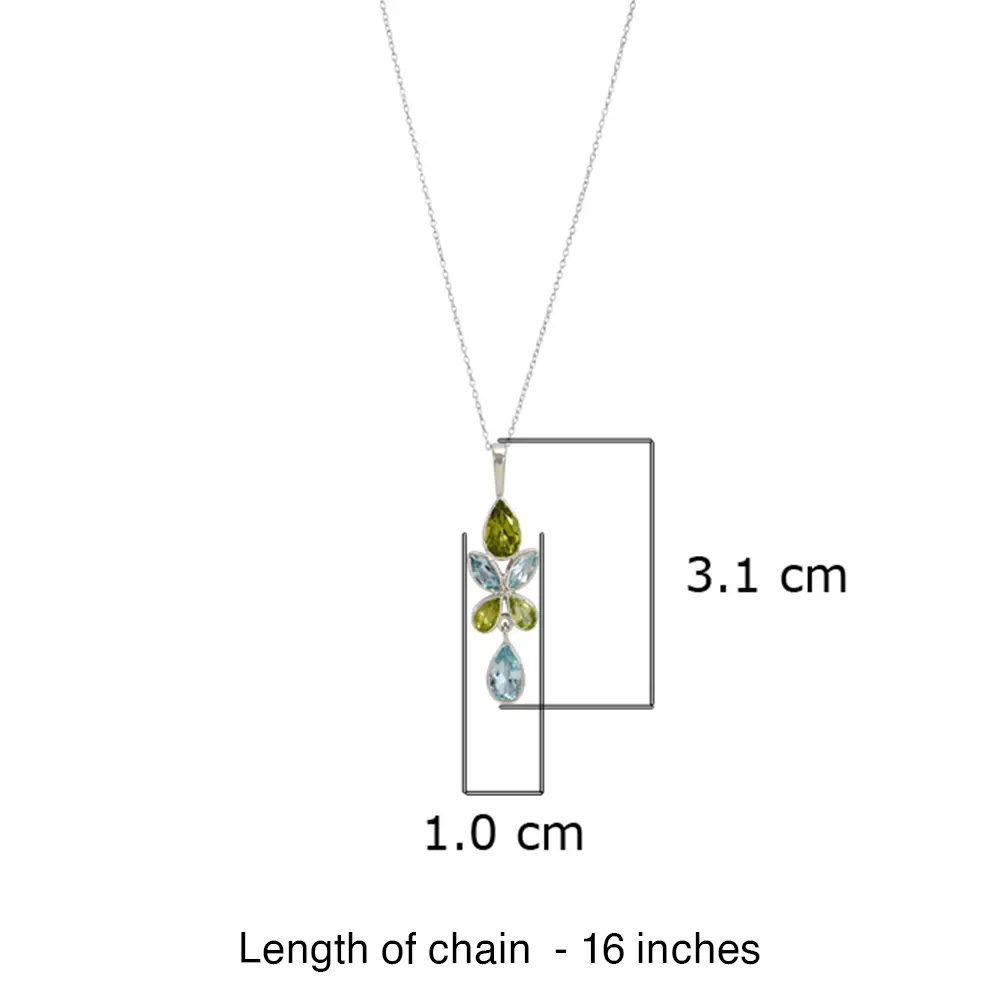 Blue Topaz & Peridot 925 Sterling Silver Pendant With Chain : JCPE-189