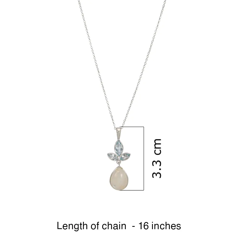 Blue Topaz & Rainbow Moonstone 925 Sterling Silver Pendant With Chain : JCPE-191