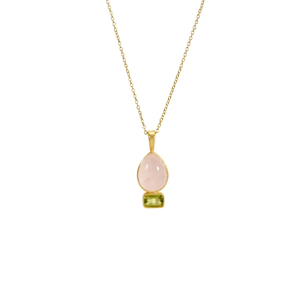 Peridot & Rose Quartz 925 Sterling Silver Pendant With Chain : JCPE-192
