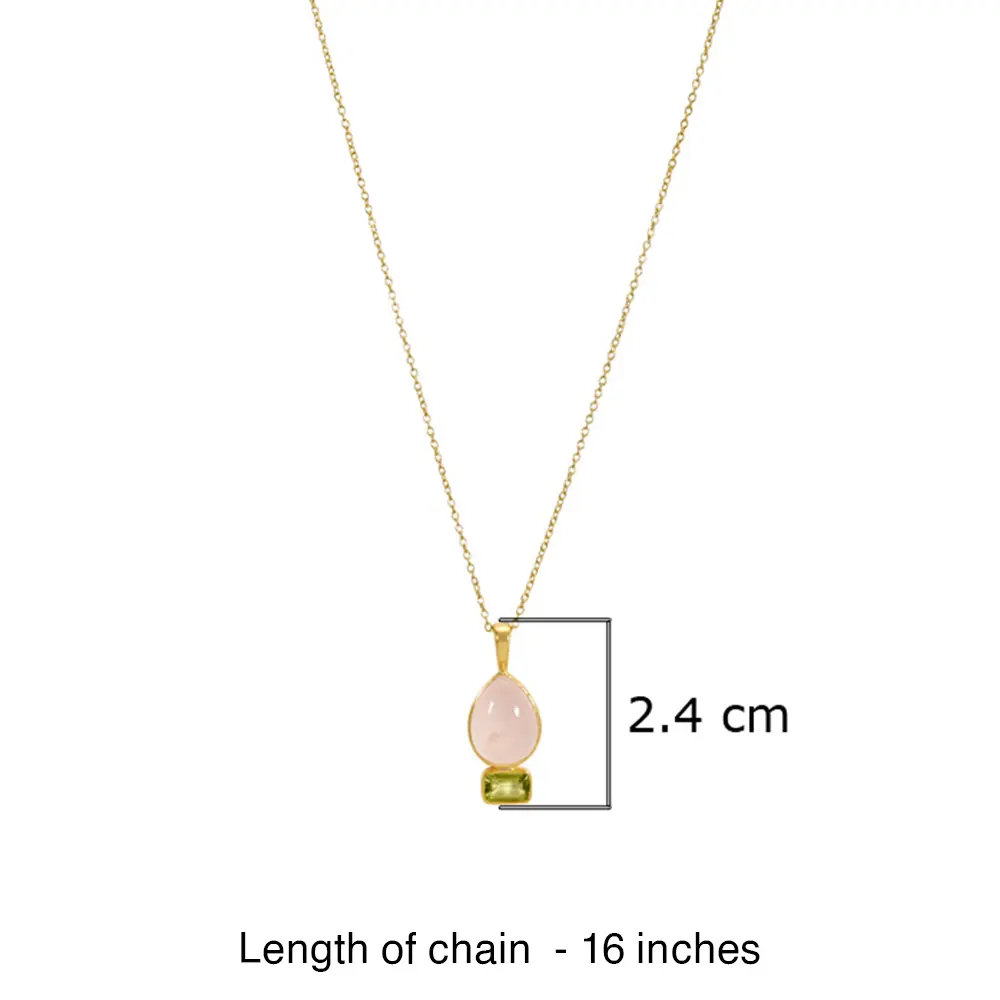 Peridot & Rose Quartz 925 Sterling Silver Pendant With Chain : JCPE-192