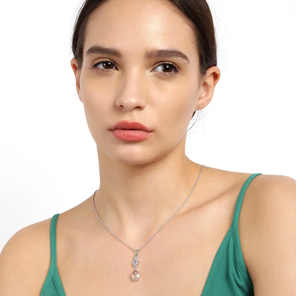 Aquamarine, Blue Topaz & Crystal Quartz 925 Sterling Silver Pendant With Chain : JCPE-193