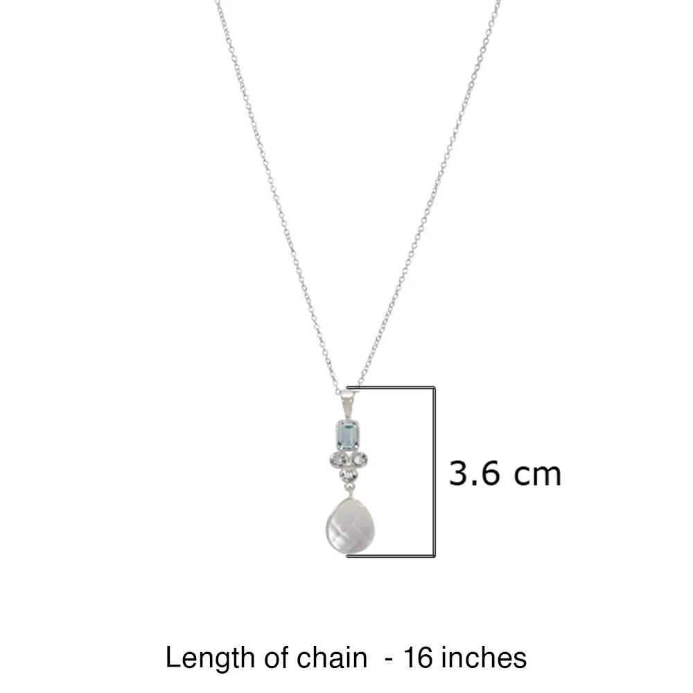 Aquamarine, Blue Topaz & Crystal Quartz 925 Sterling Silver Pendant With Chain : JCPE-193