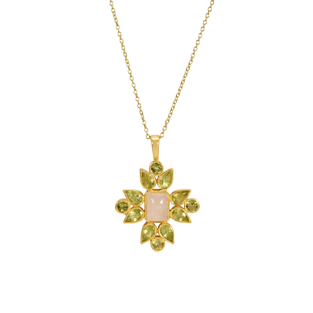 Peridot, Rose Quartz Green Tourmaline 925 Sterling Silver Pendant With  Chain Sterling Silver Green