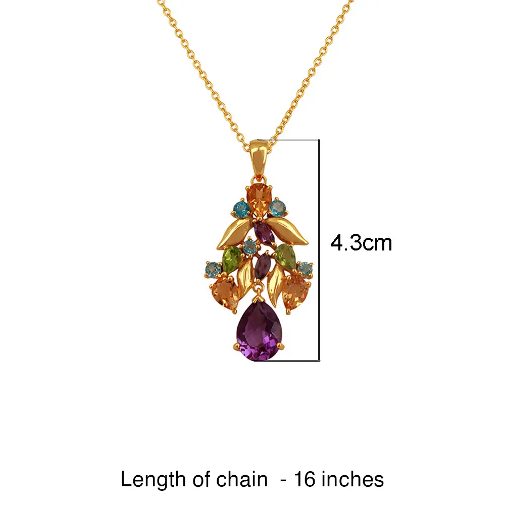 Psychedelic Amethyst, Blue Topaz, Citrine & Peridot 925 Sterling Silver Pendant With Chain : JCPE-490