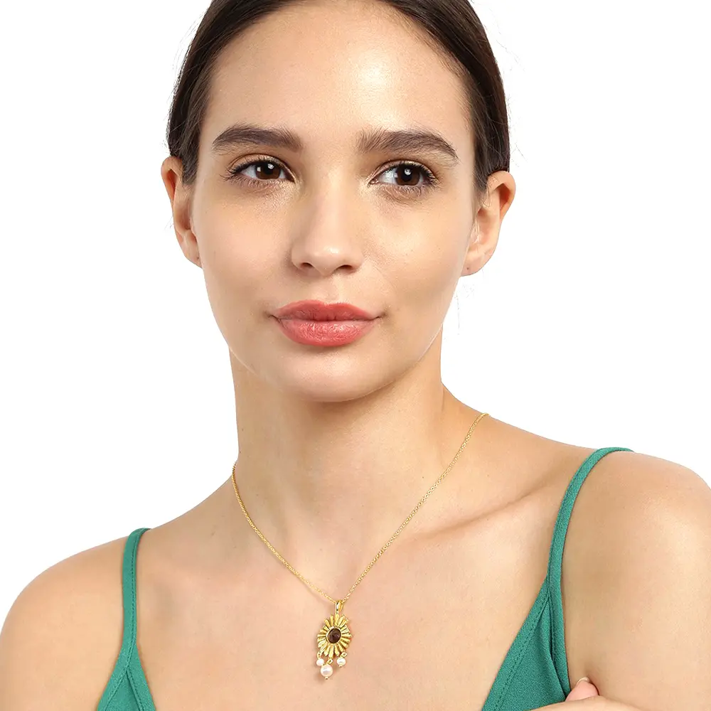 Striking Pearl & Smoky Topaz 925 Sterling Silver Pendant With Chain : JCPE-494