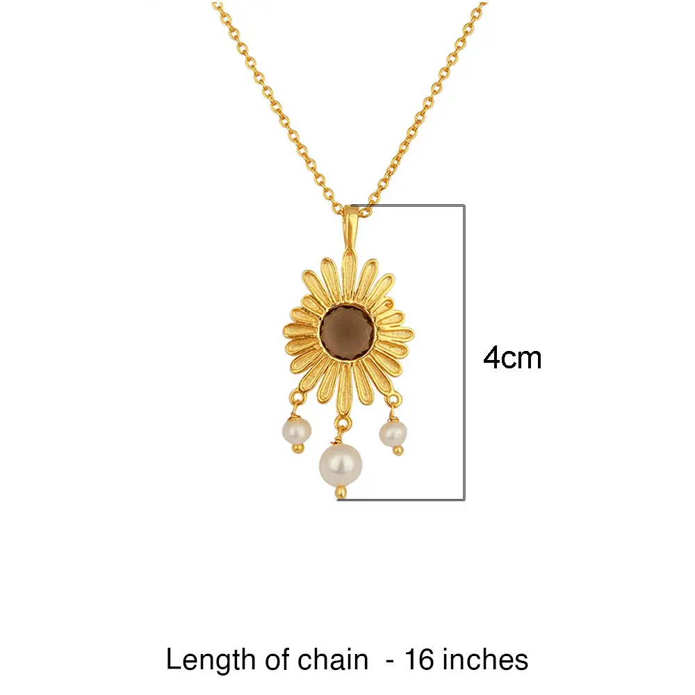 Striking Pearl & Smoky Topaz 925 Sterling Silver Pendant With Chain : JCPE-494