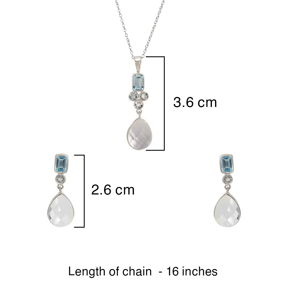 Aquamarine, Blue Topaz & Crystal Quartz 925 Sterling Silver Pendant Set : JCPES-195