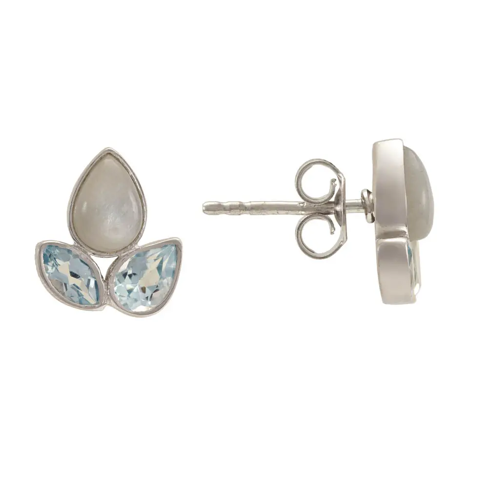 Blue Topaz & Grey Moonstone 925 Sterling Silver Pendant Set : JCPES-197