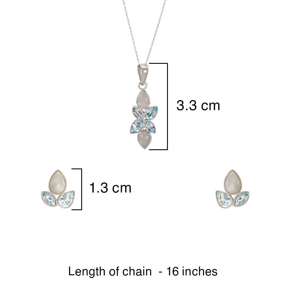 Blue Topaz & Grey Moonstone 925 Sterling Silver Pendant Set : JCPES-197
