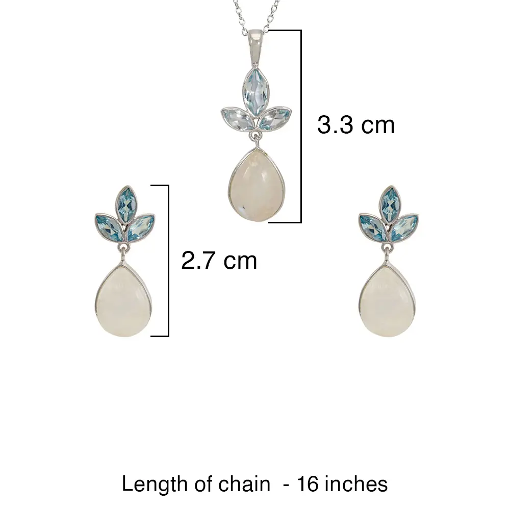 Blue Topaz & Rainbow Moonstone 925 Sterling Silver Pendant Set : JCPES-199