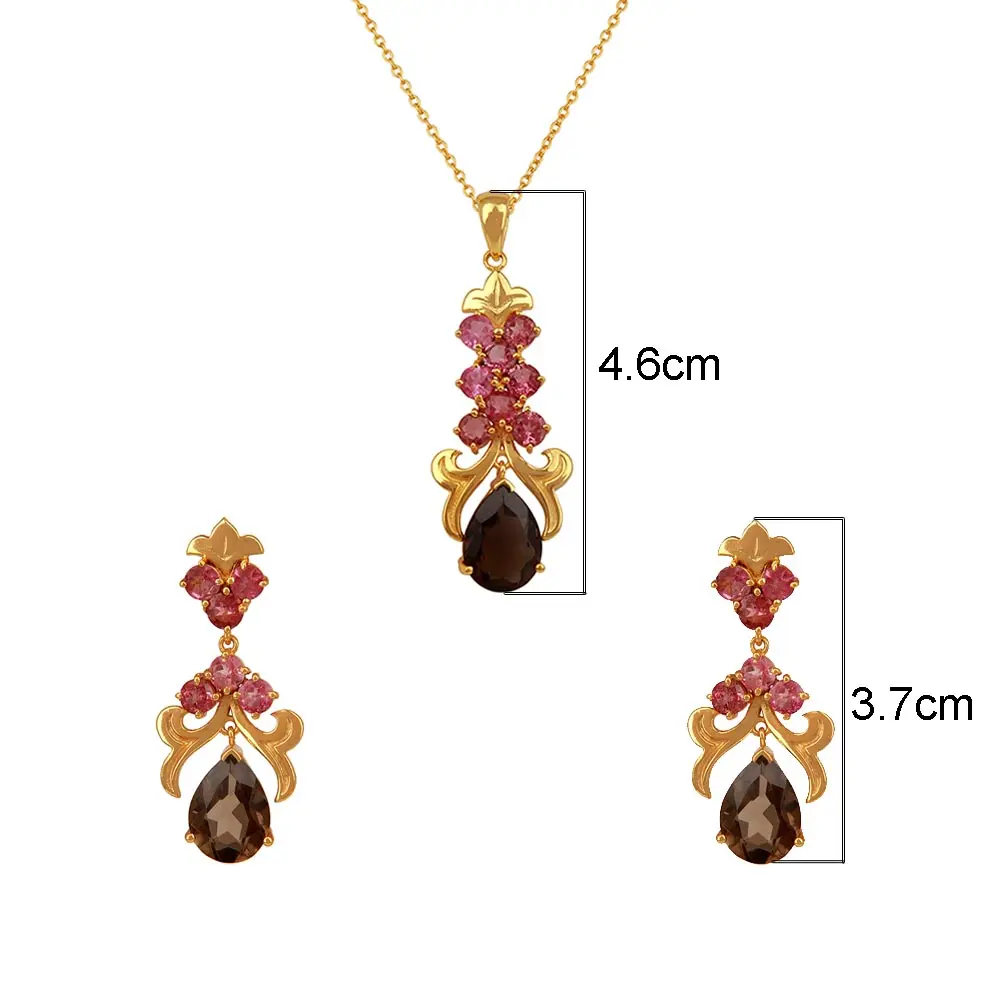 Sophisticated Pink Tourmaline & Smoky Topaz Sterling Silver Pendant Set With Earrings : JCPES-498