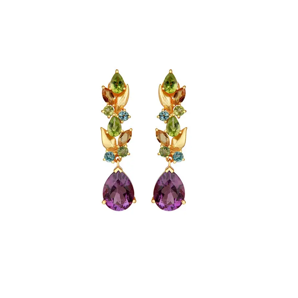 Vibrant Amethyst , Blue Topaz , Citrine & Peridot Sterling Silver Pendant Set With Earrings : JCPES-499