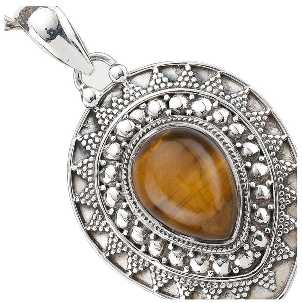 Sterling Silver Tiger Eye Pendant | Indian Pendants With Precious Stones : JNH97