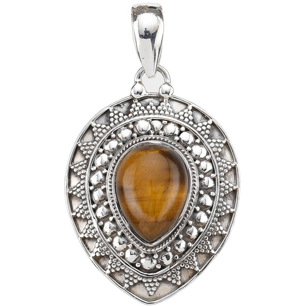 Sterling Silver Tiger Eye Pendant | Indian Pendants With Precious Stones : JNH97