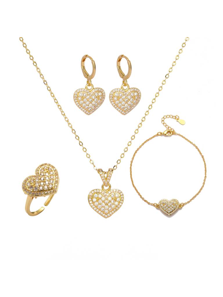 Loving Touch Heart Jewellery Set For Women & Girls : JS44343-G-WHT
