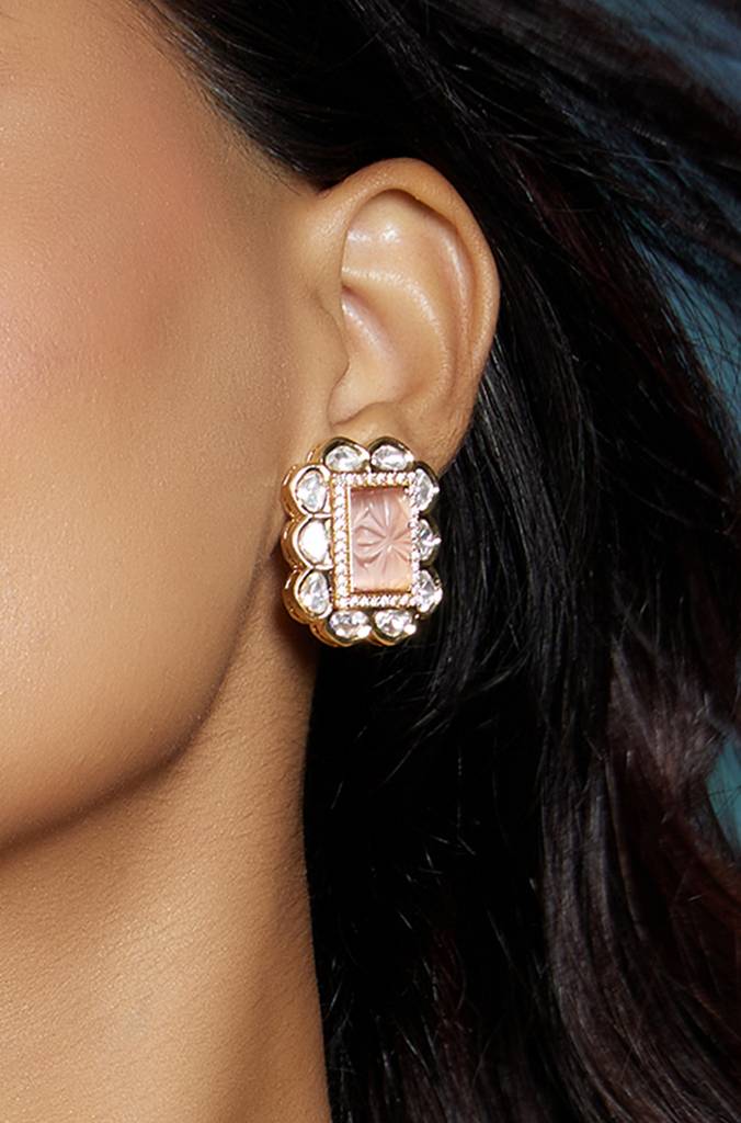 Peach Kundan Polki Studs