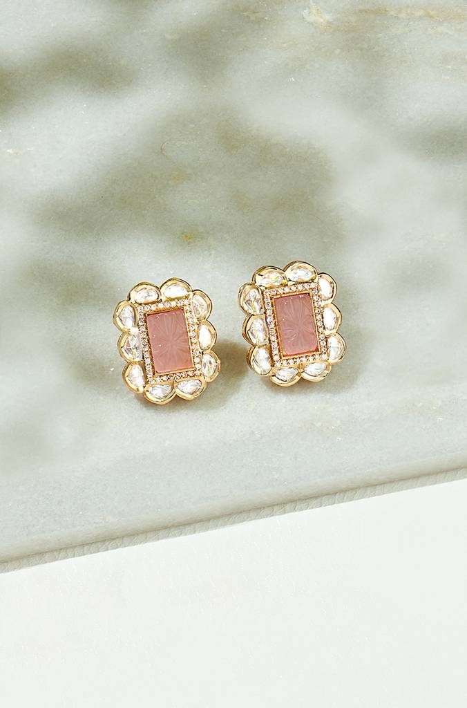 Peach Kundan Polki Studs