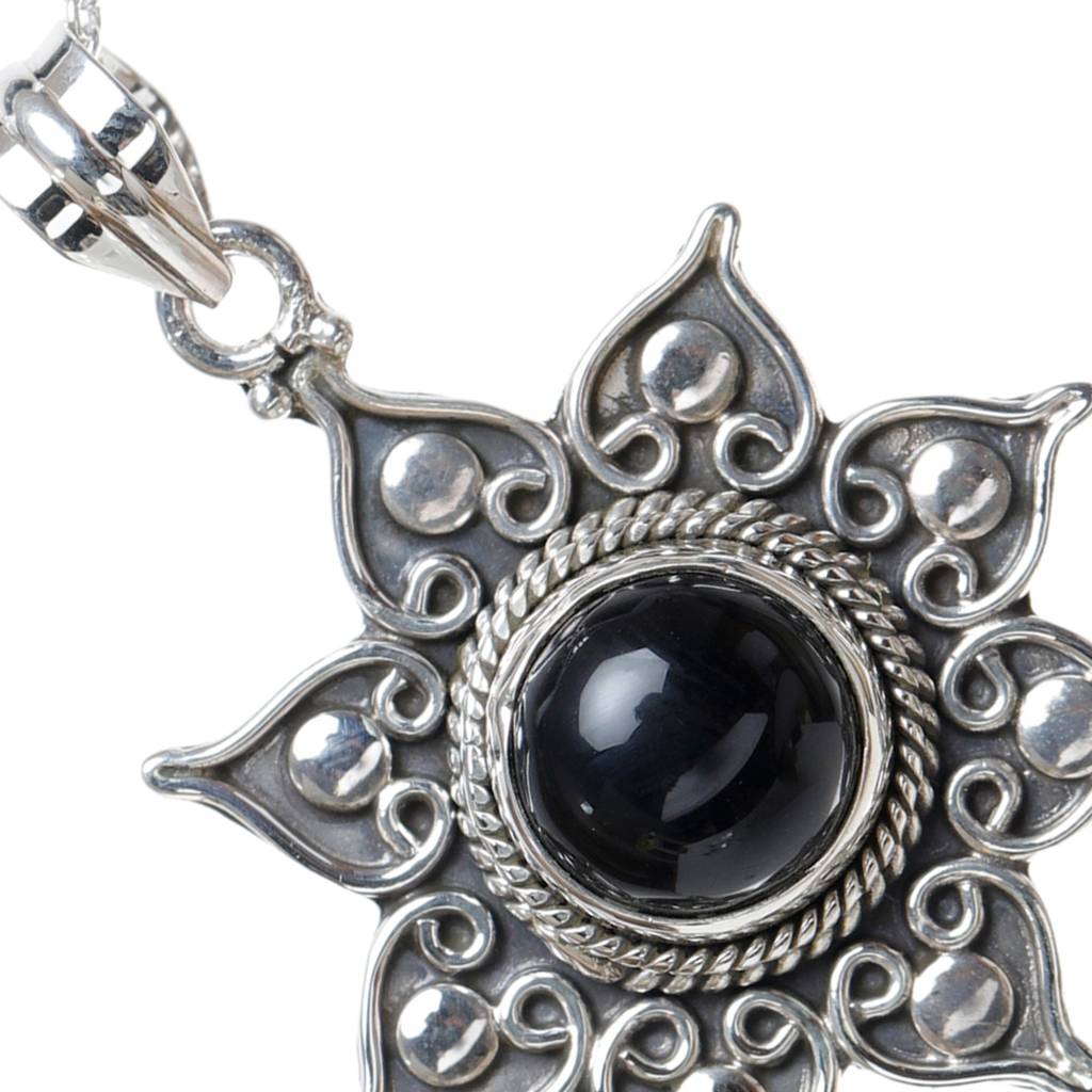 Sterling Silver Pendant With Flower Round Cut Gemstone : JUZ55--blackonyx