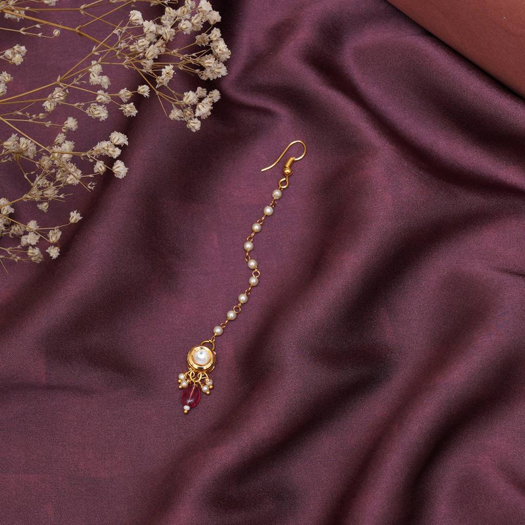 Kundan Maang Tikka With Pink Stone : RRKDEC22-49