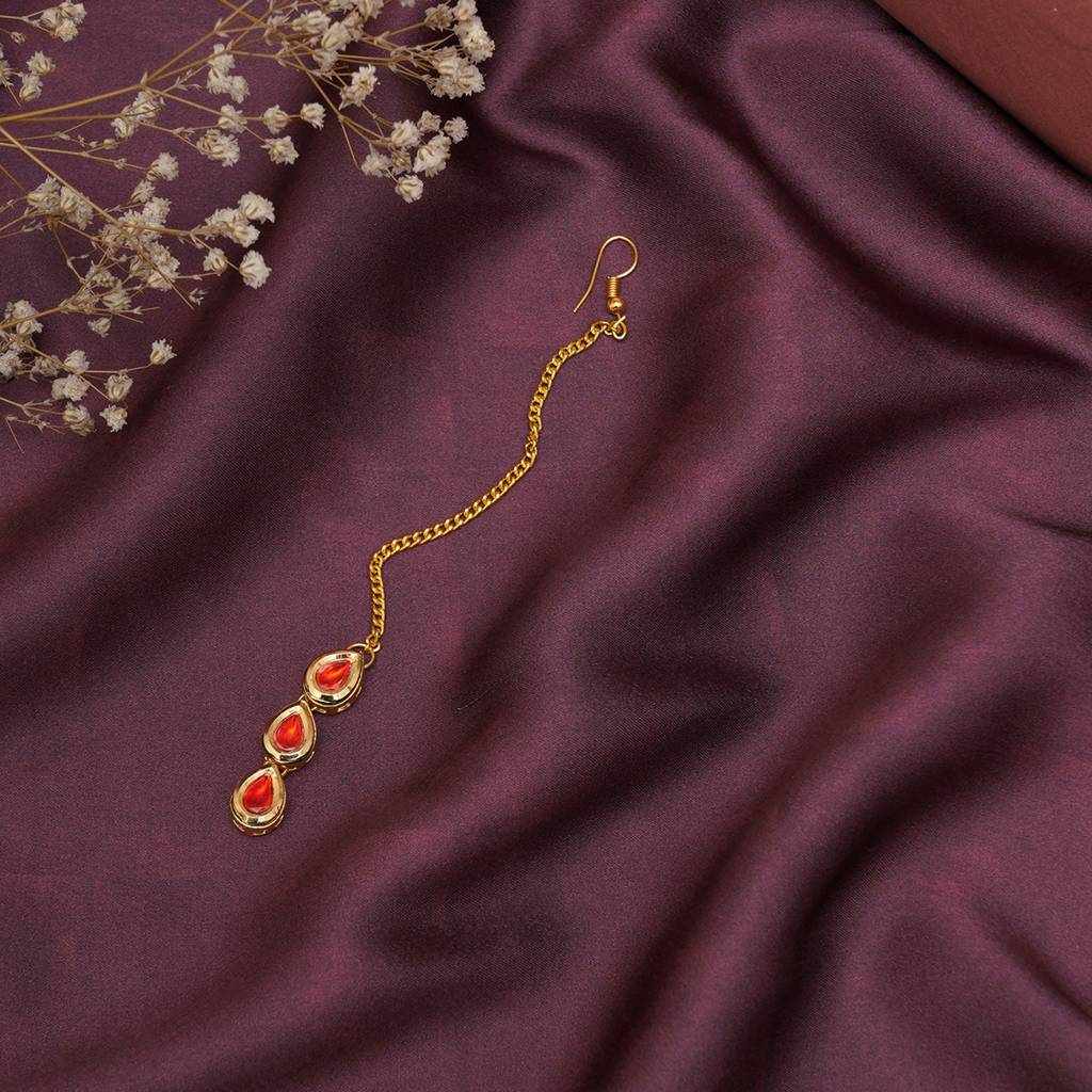 Red Stone Kundan Maang Tikka : RRKDEC22-43