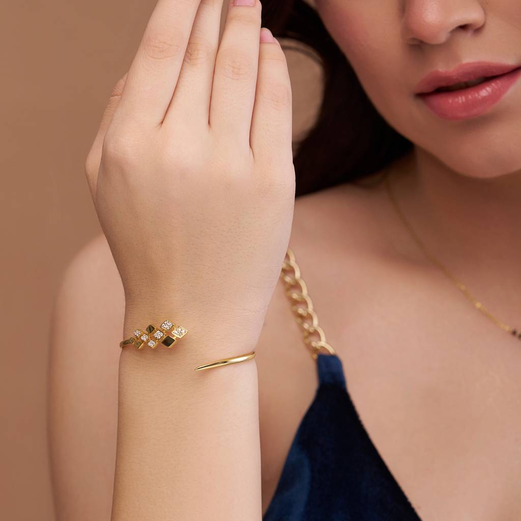 Sparkling Diamond Set Bangle Bracelet : KBB0002-Yellow