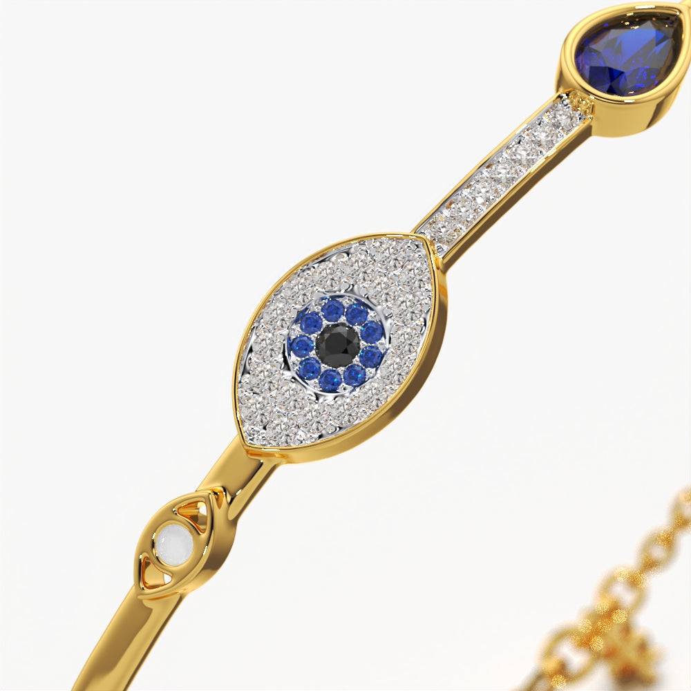 18K Gold Vermeil Evil Eye Bangle Bracelet : KBB0003-Gold