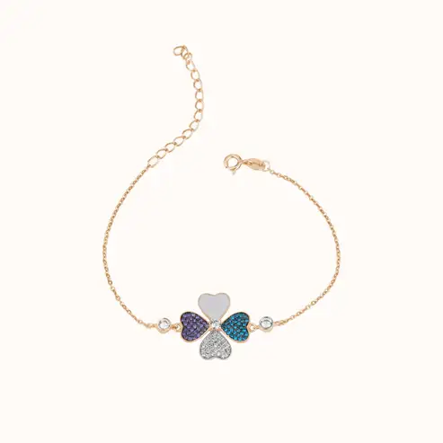 Colorful Clover Silver Bracelet : KBC0006-Rosegold