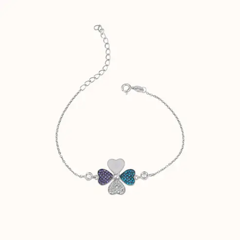 Colorful Clover Silver Bracelet : KBC0006-Silver