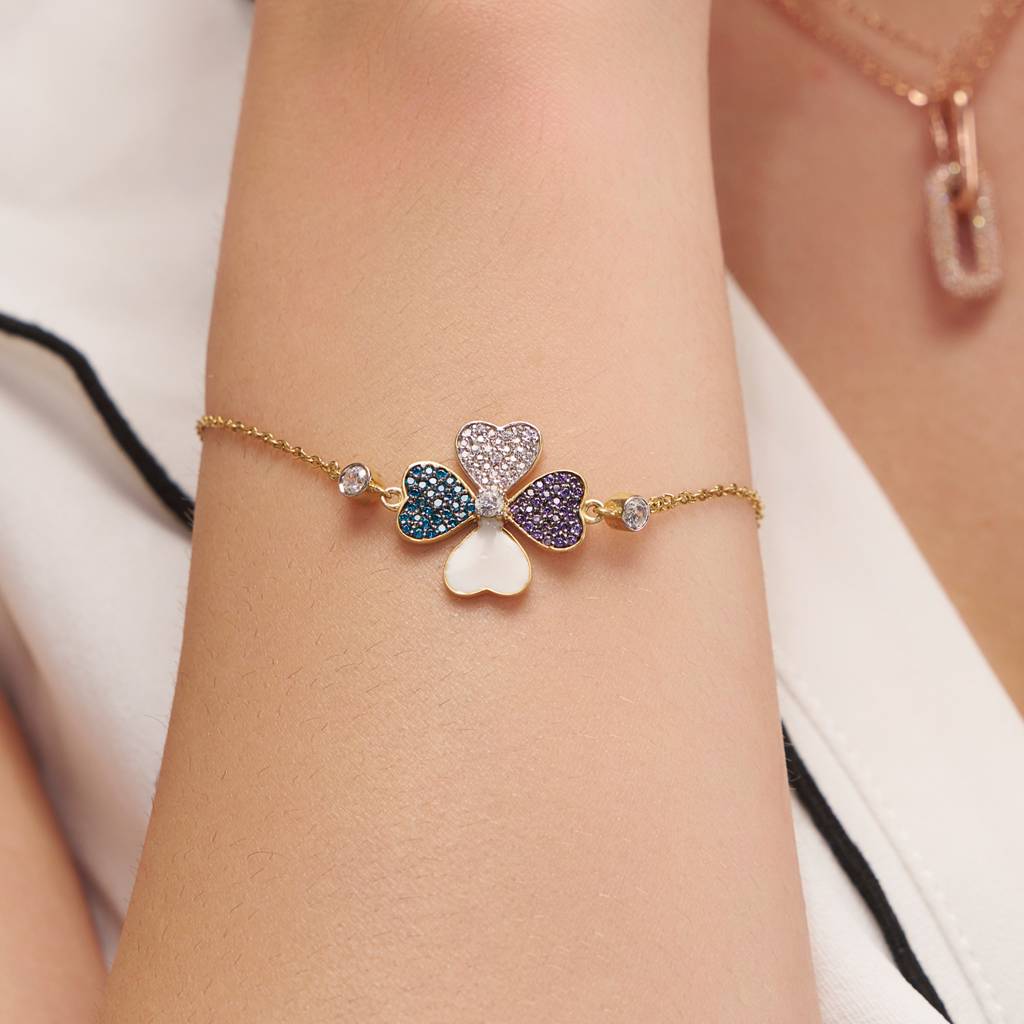 Colorful Clover Silver Bracelet : KBC0006-Silver