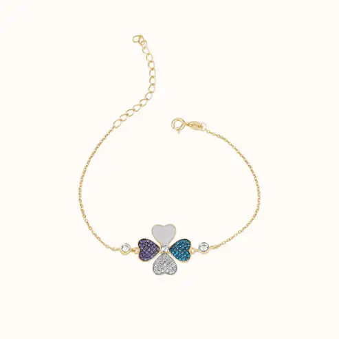Colorful Clover Silver Bracelet : KBC0006-Yellow