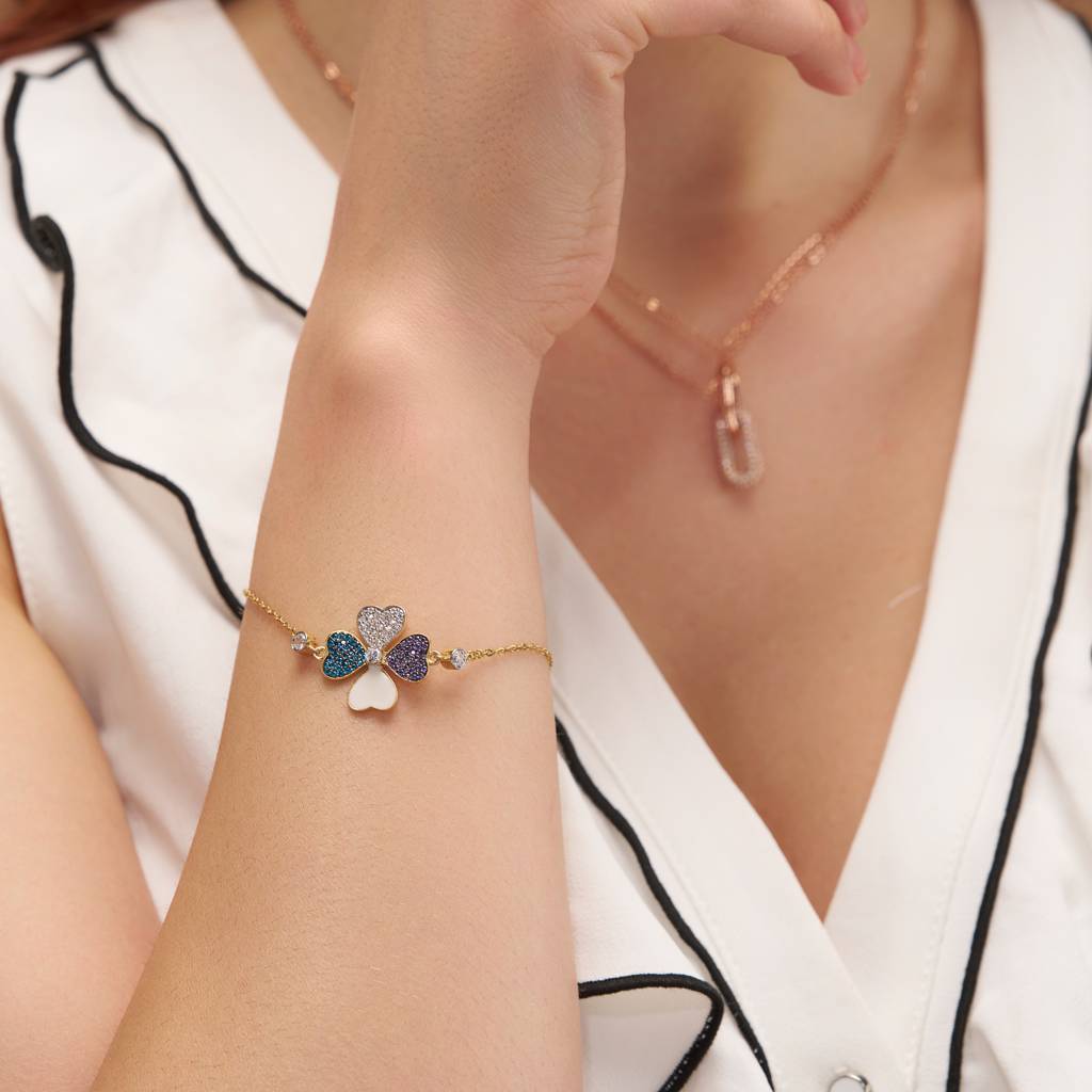 Colorful Clover Silver Bracelet : KBC0006-Yellow