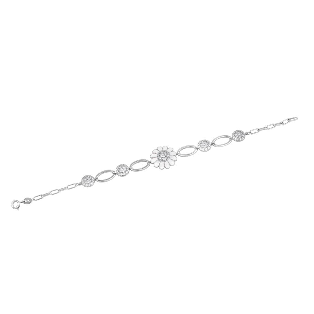 Whimsical Floral Diamond Set Bracelet : KBC0022-Silver